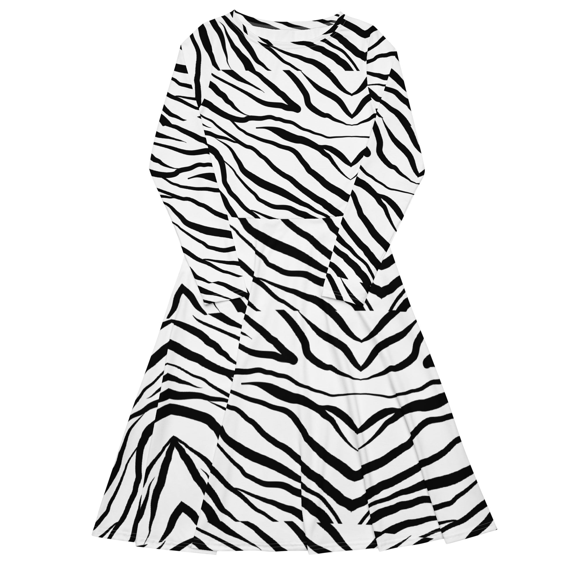 Striped Zebra Vibrance Women's Long Sleeve Midi Dress - FLAKOUT