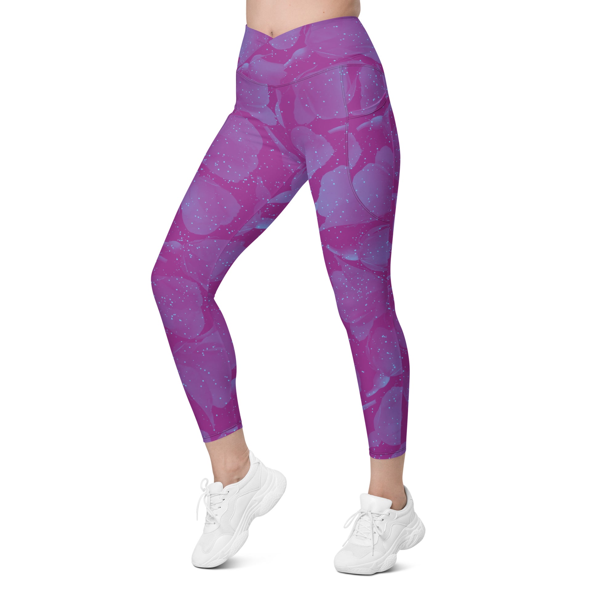 Night Flowers Women's Recycled Crossover Leggings With Pockets - FLAKOUT