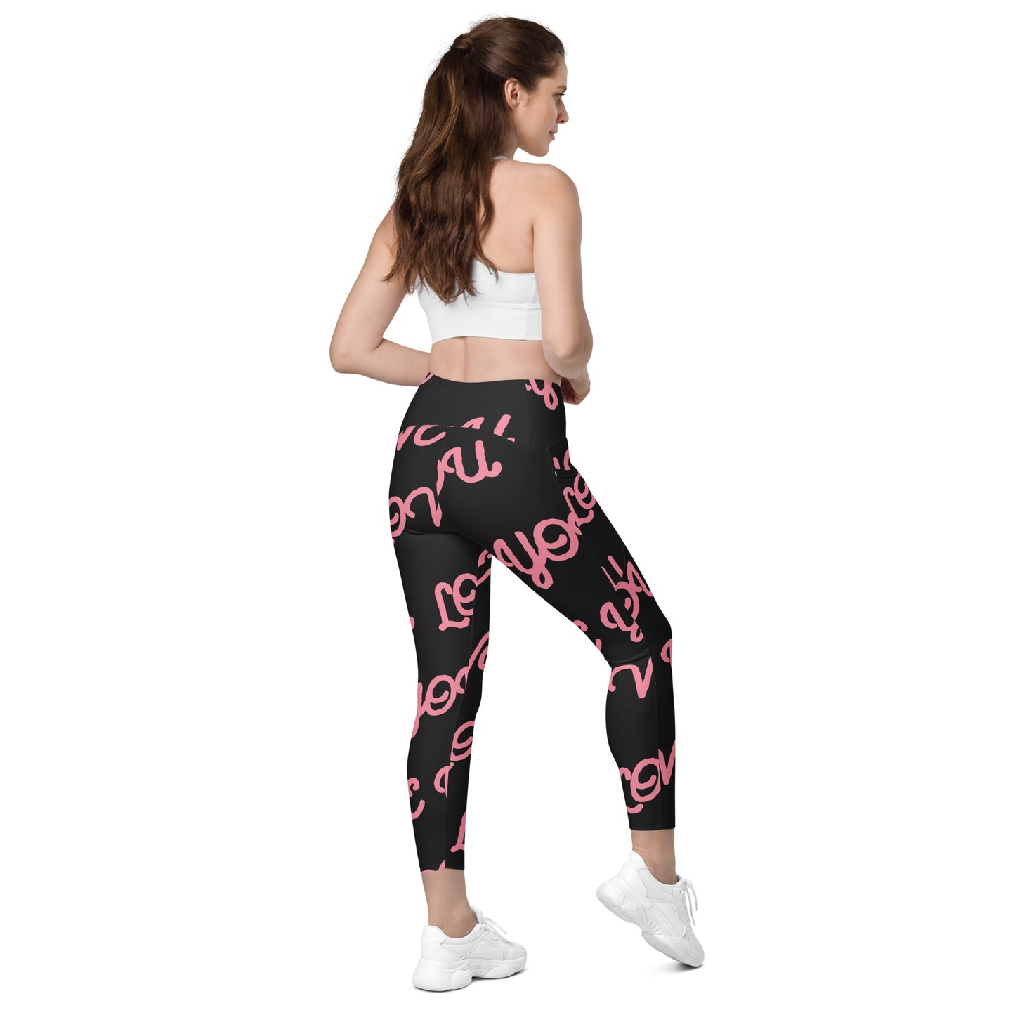 Love You Women's Recycled Crossover Leggings With Pockets - FLAKOUT