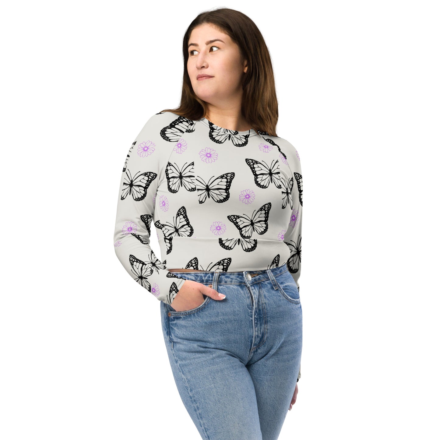 Papillon Petals Women's Recycled Long-sleeve Crop Top