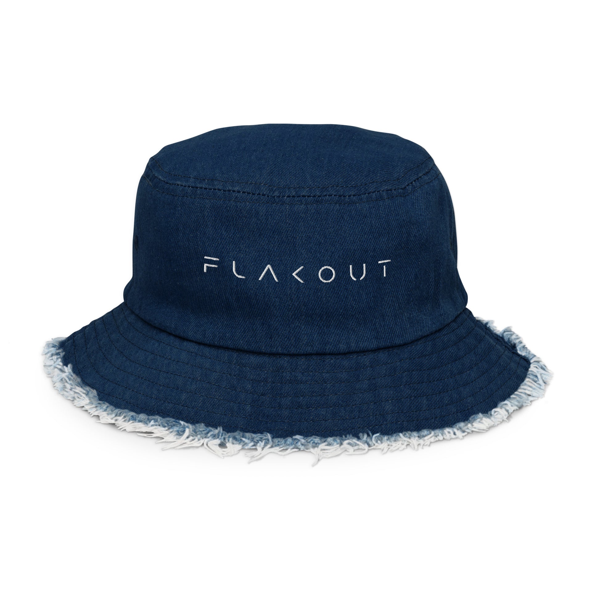 FLAKOUT Logo Embroidered Distressed Denim Hat - FLAKOUT