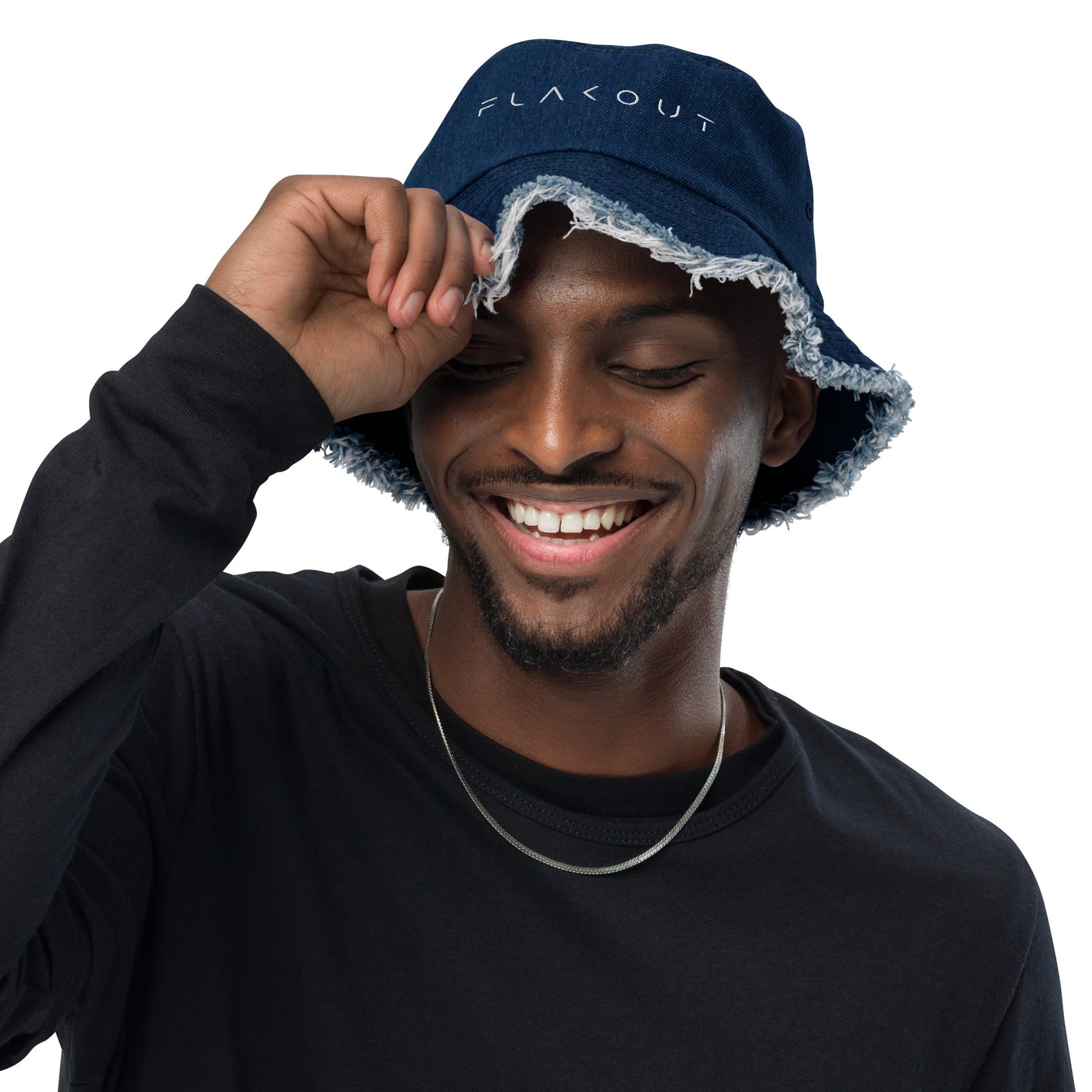 FLAKOUT Logo Embroidered Distressed Denim Hat - FLAKOUT