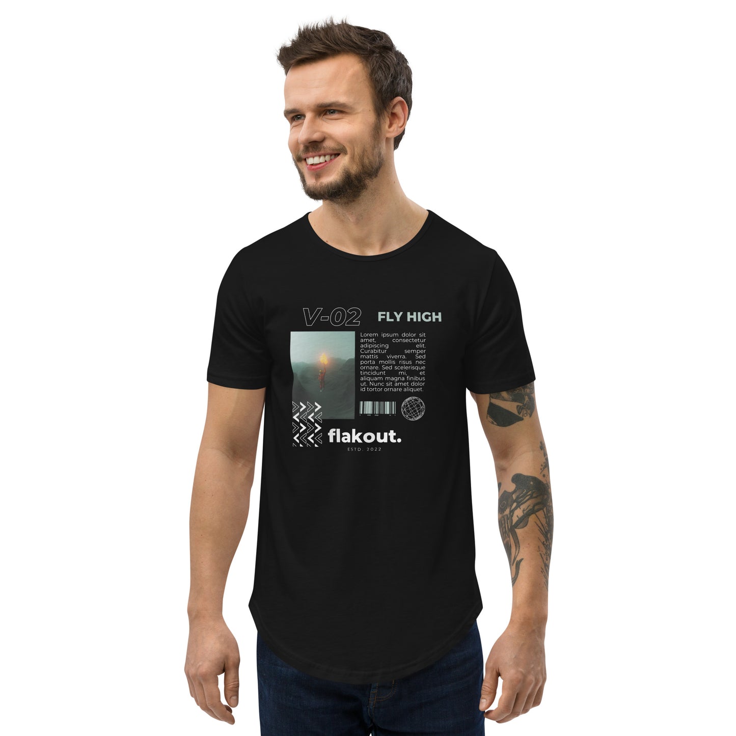 Fly High Voyager Men's Curved Hem T-Shirt - FLAKOUT