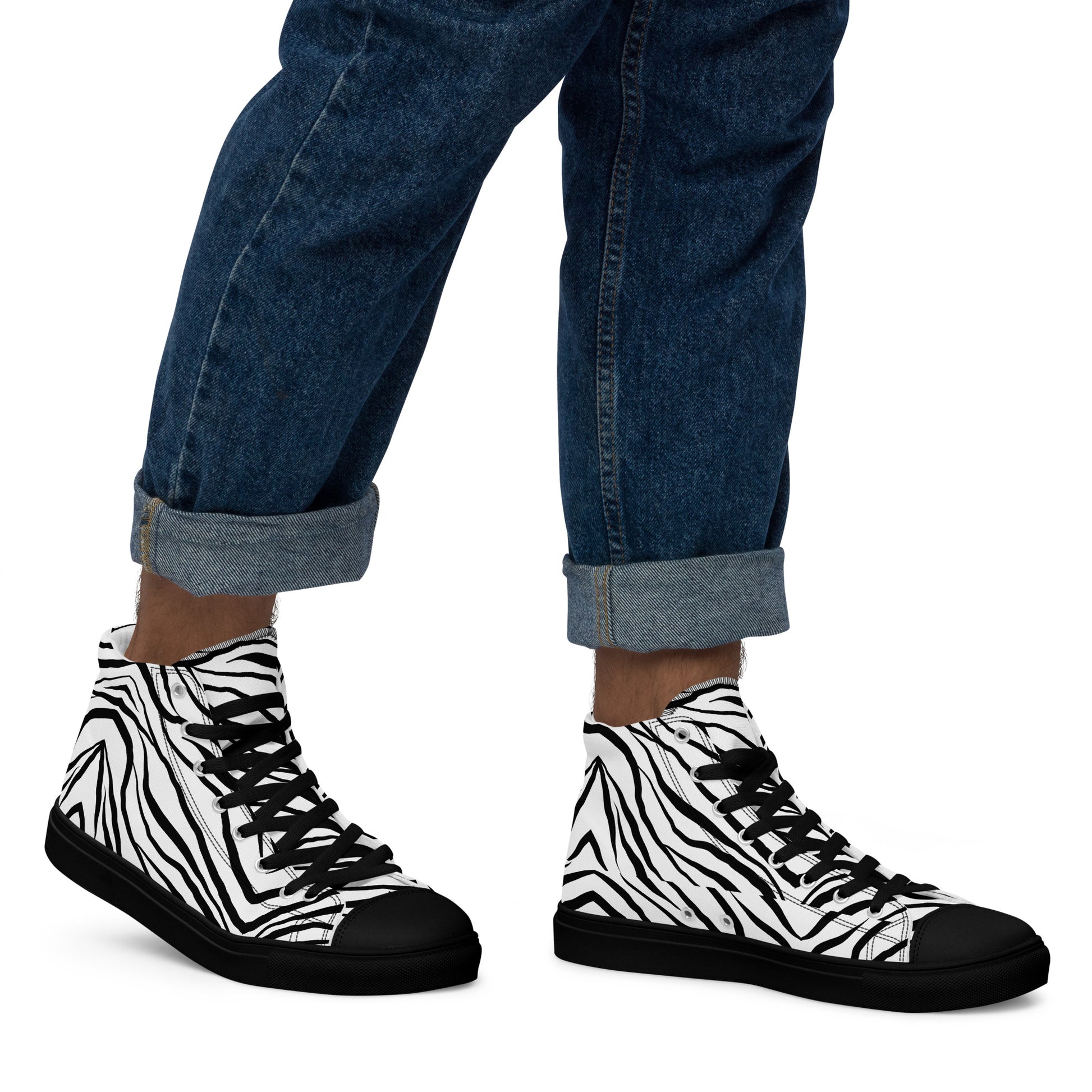 Striped Zebra Vibrance Men’s High Top Canvas Shoes - FLAKOUT