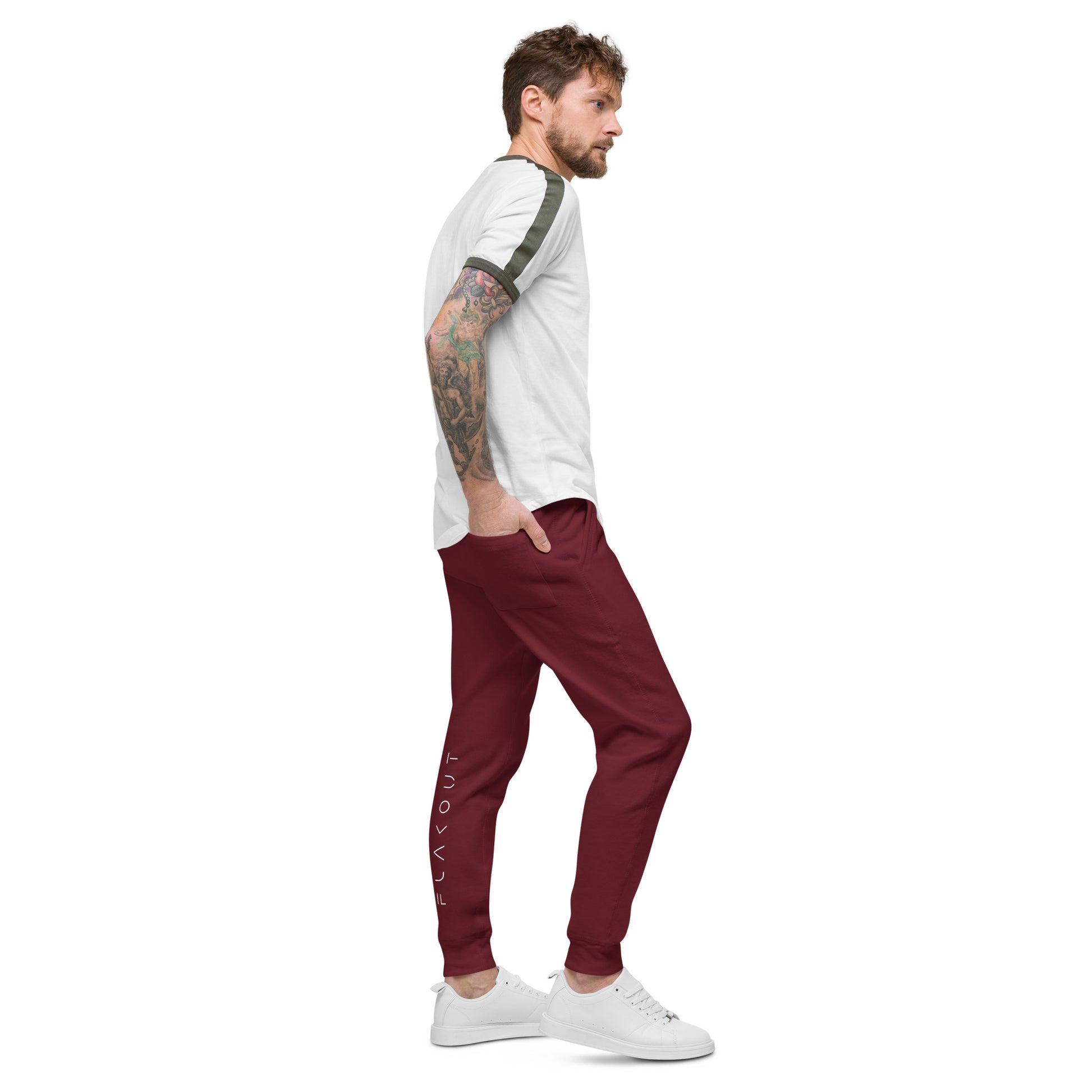 FLAKOUT Logo Back Leg Unisex Fleece Sweatpants - Maroon - FLAKOUT