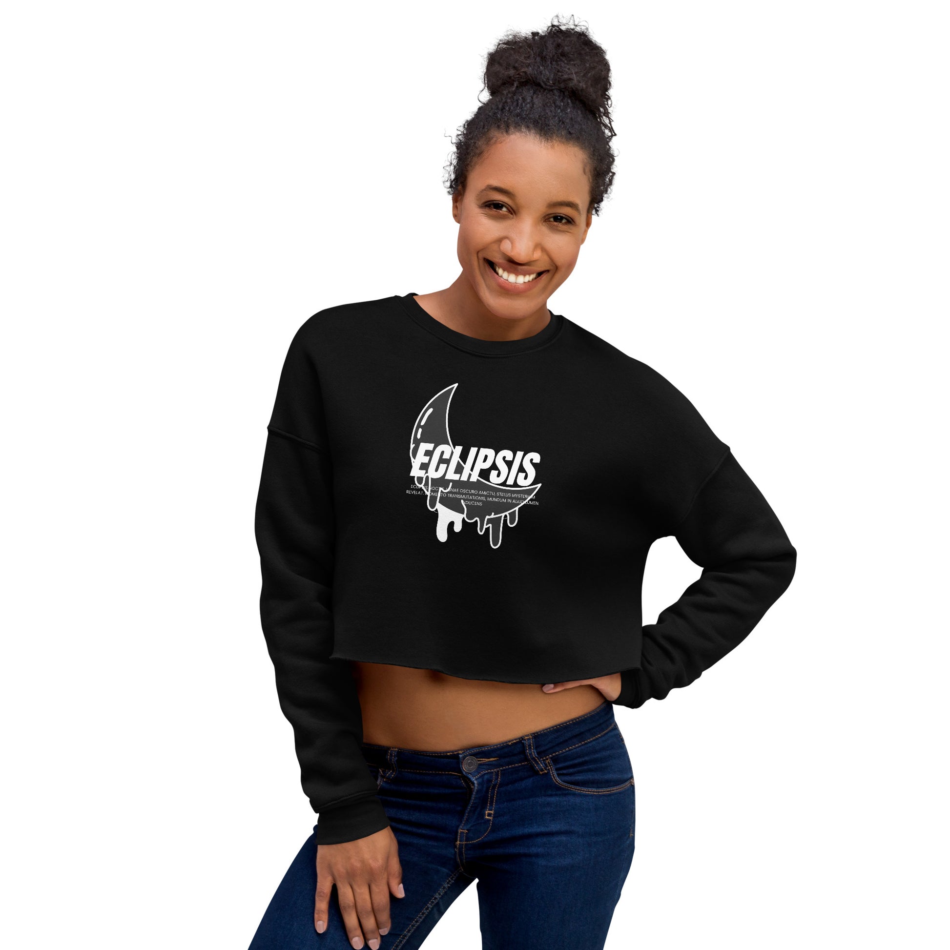 Lunar Eclipsis Women's Crop Sweatshirt - Black - FLAKOUT