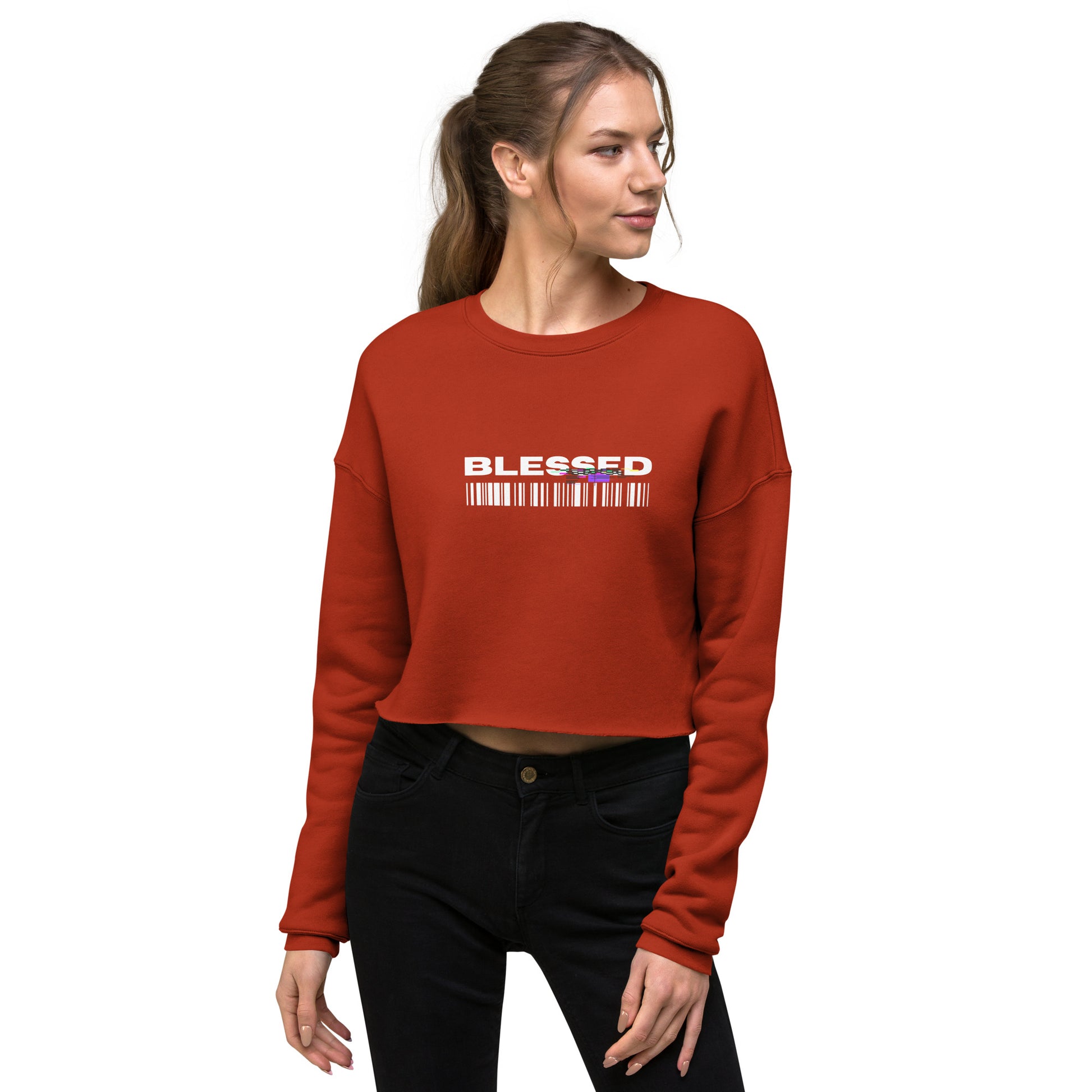 Divine Grace Blessed Women's Crop Sweatshirt - Brick - FLAKOUT