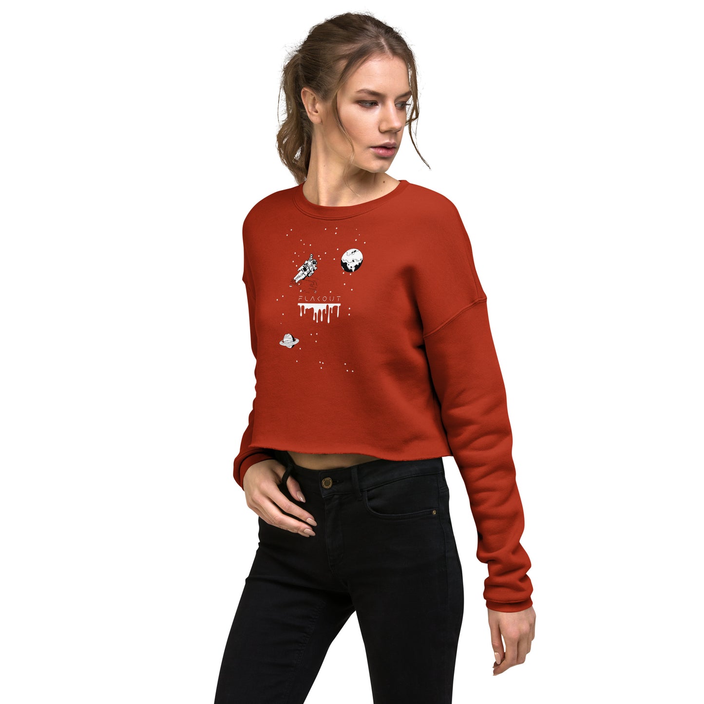 Astronaut Women's Crop Sweatshirt - Brick - FLAKOUT