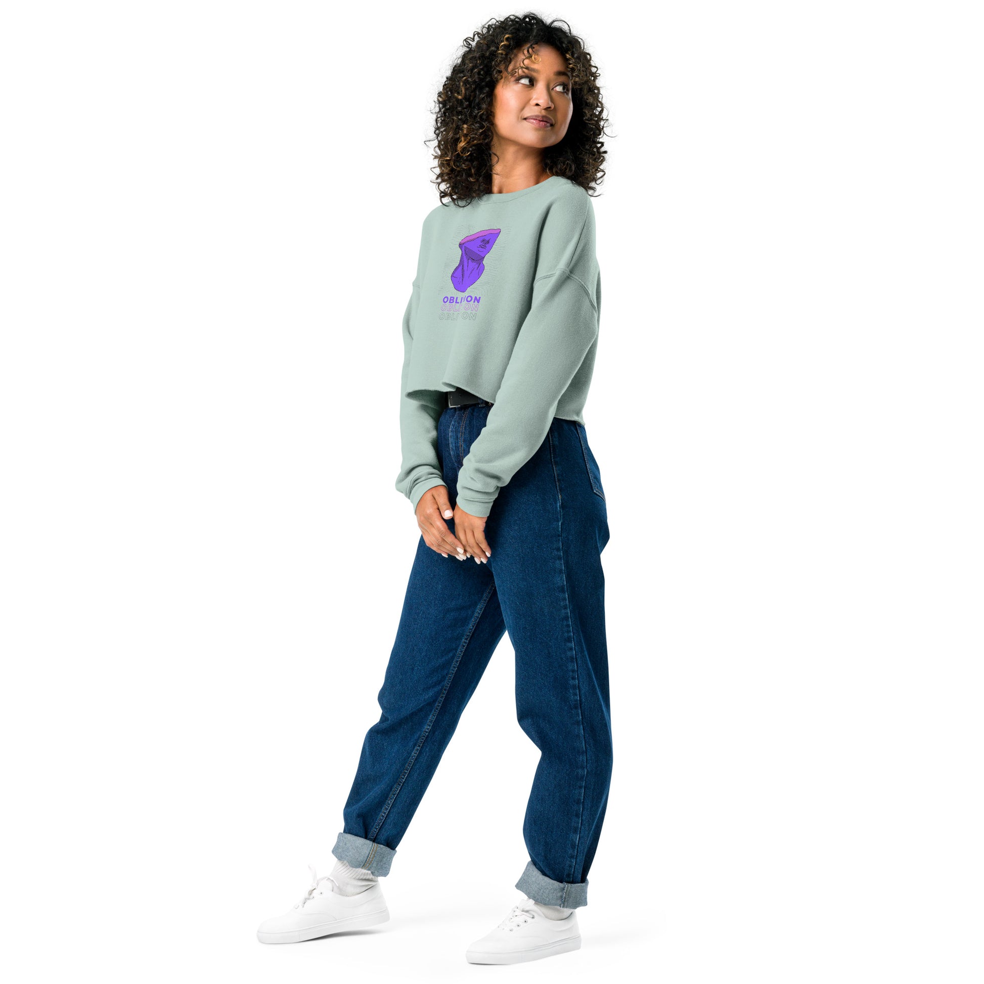 Violet Veil Of Oblivion Women's Crop Sweatshirt - Dusty Blue - FLAKOUT