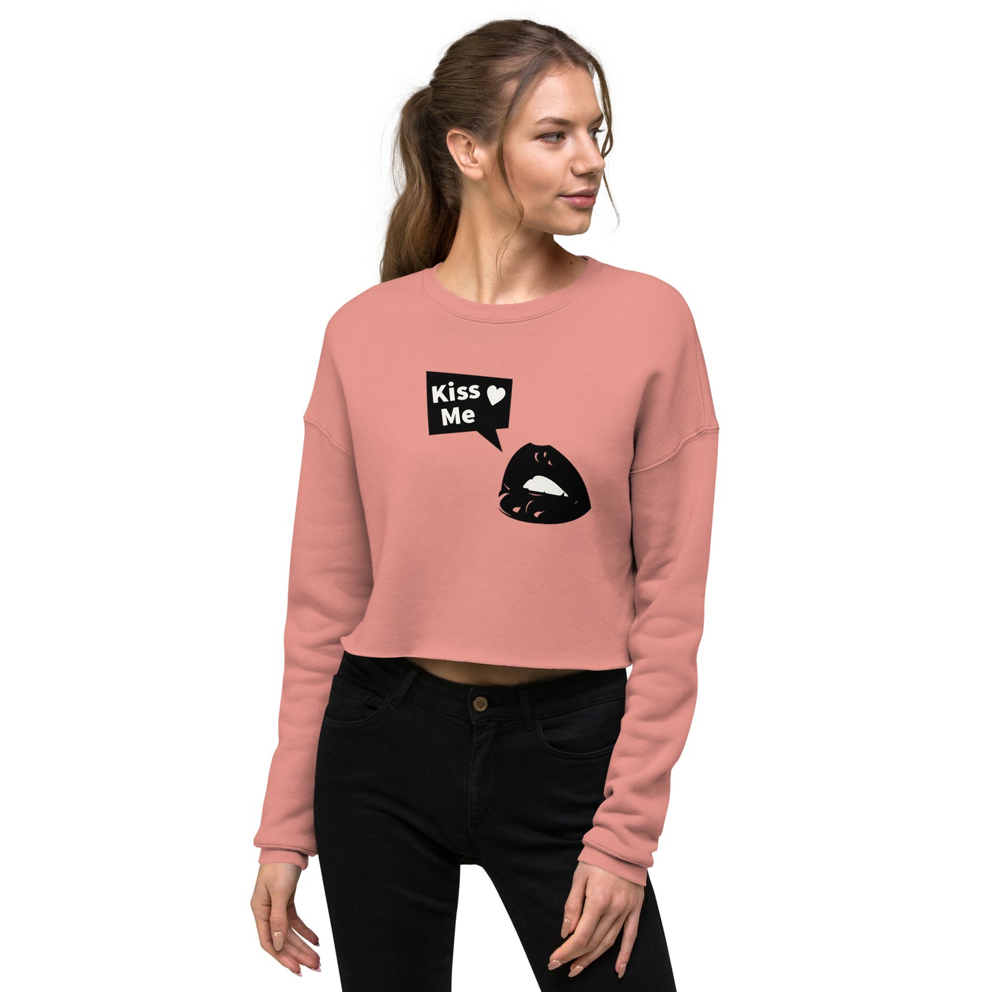 Sweet Talker Kiss Me Women's Crop Sweatshirt - Mauve - FLAKOUT