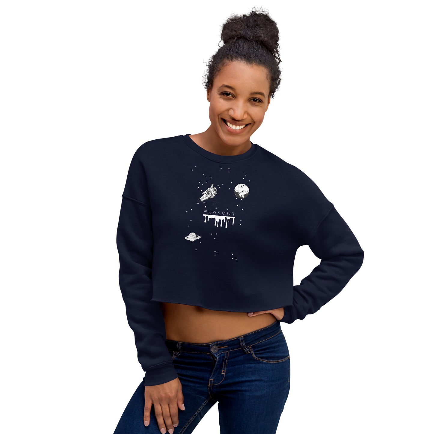 Astronaut Women's Crop Sweatshirt - Navy - FLAKOUT